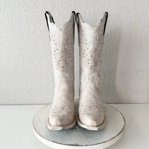 Lane DESTINY Womens Cowboy Boots 7.5 White Western Cowgirl Bridal Mid Calf Tall - Picture 5 of 12